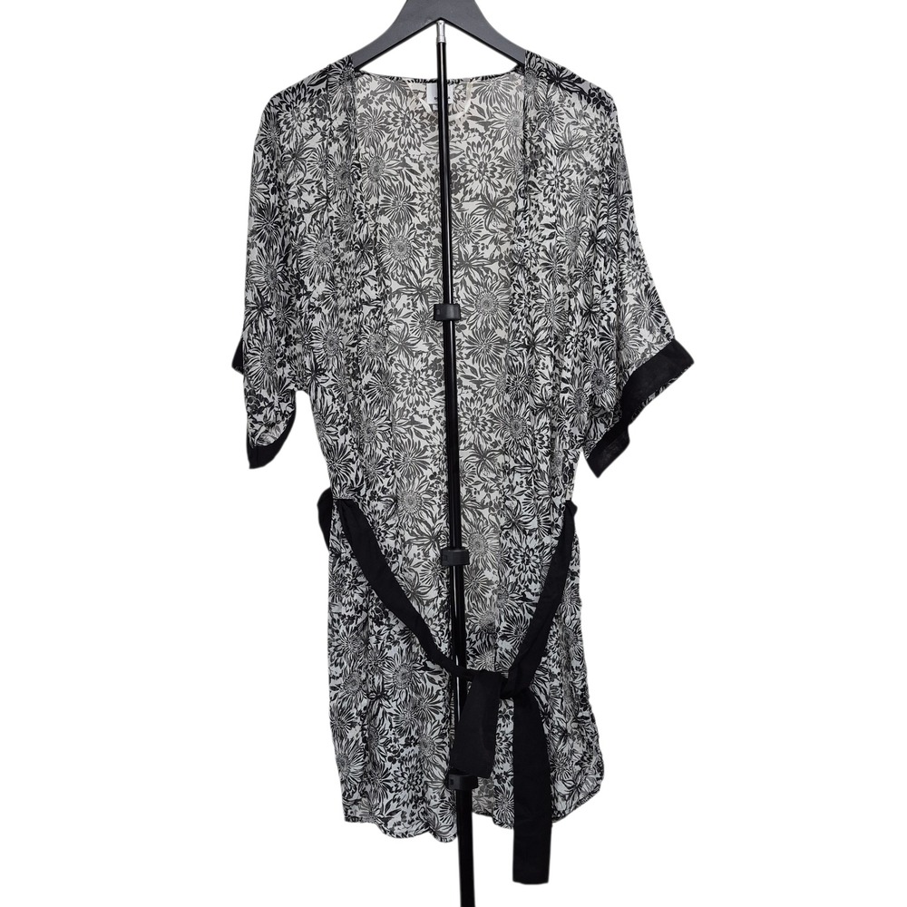 Sonoma Good For Life Womens Kimono One Size Sheer Black and White Floral w/ Belt